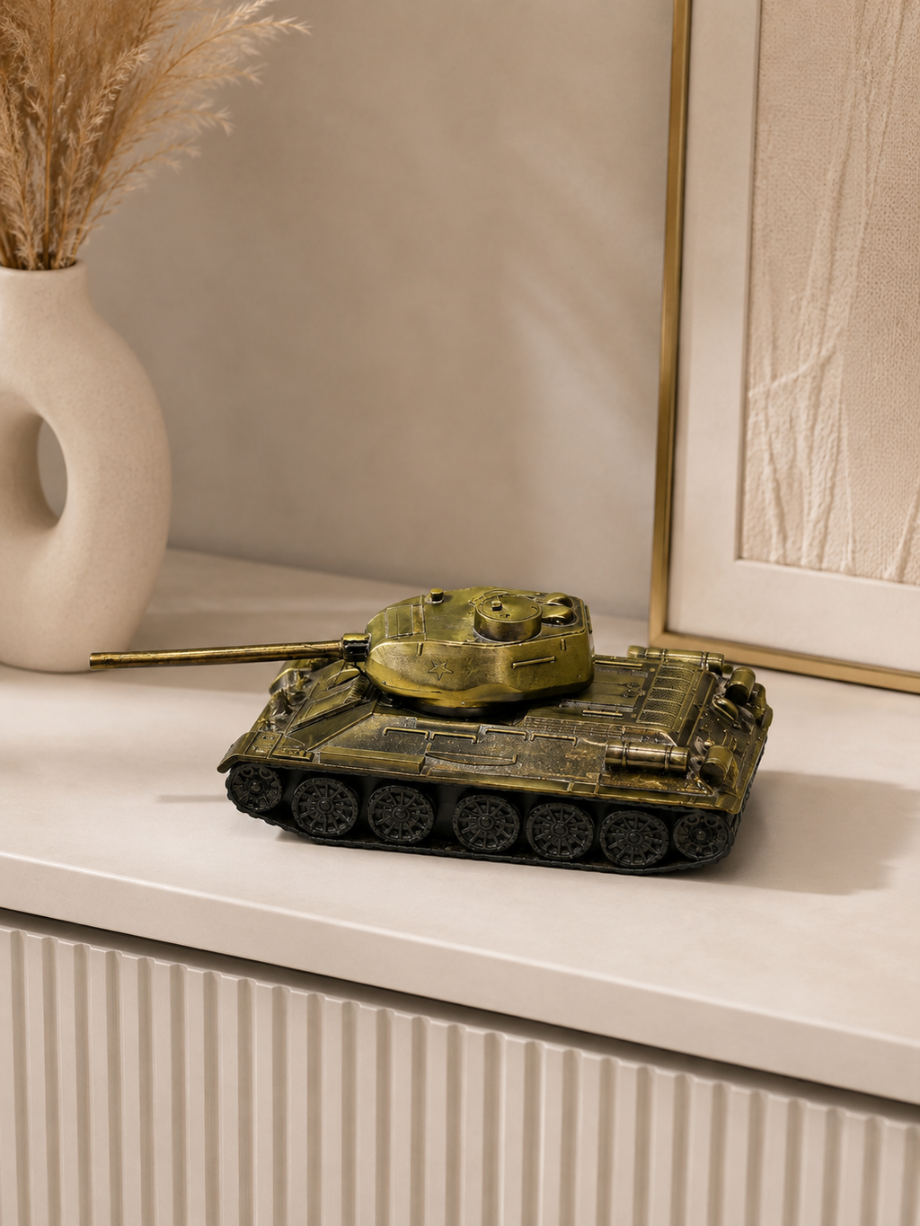 Vintage Military Tank Decorative Showpiece – Antique Metal Army Tank Model