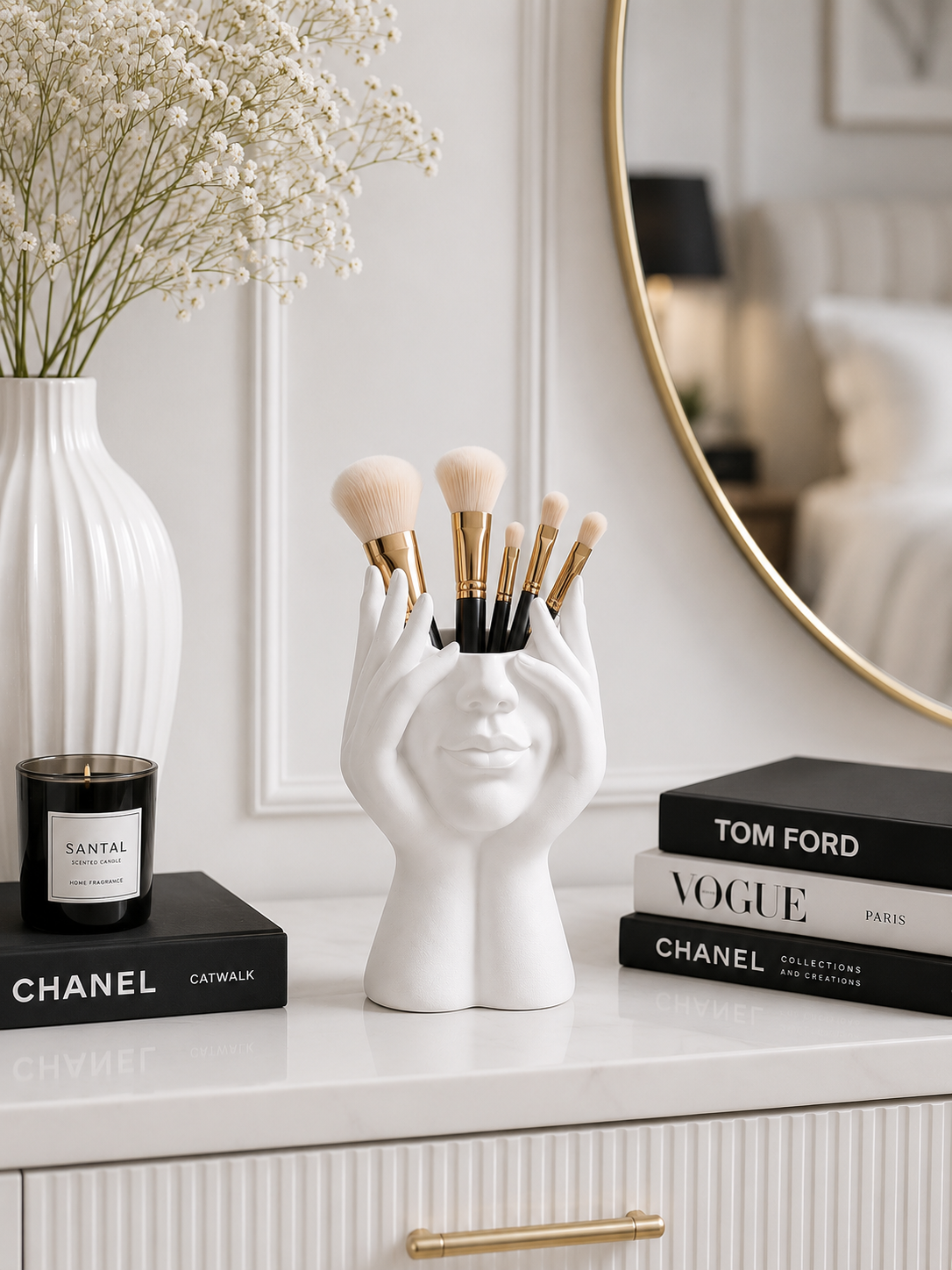 Modern Face Makeup Brush Holder | Decorative Resin Cosmetic Organizer