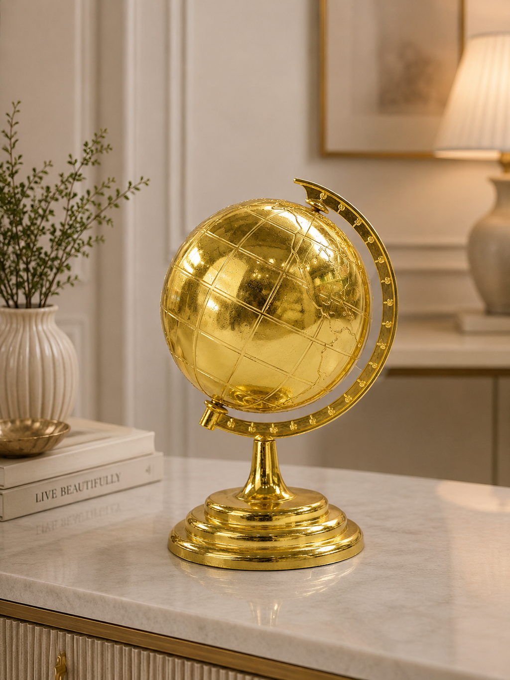 Luxury Golden Rotating Globe – Elegant Decorative World Globe for Home & Office | Premium Tabletop Décor
