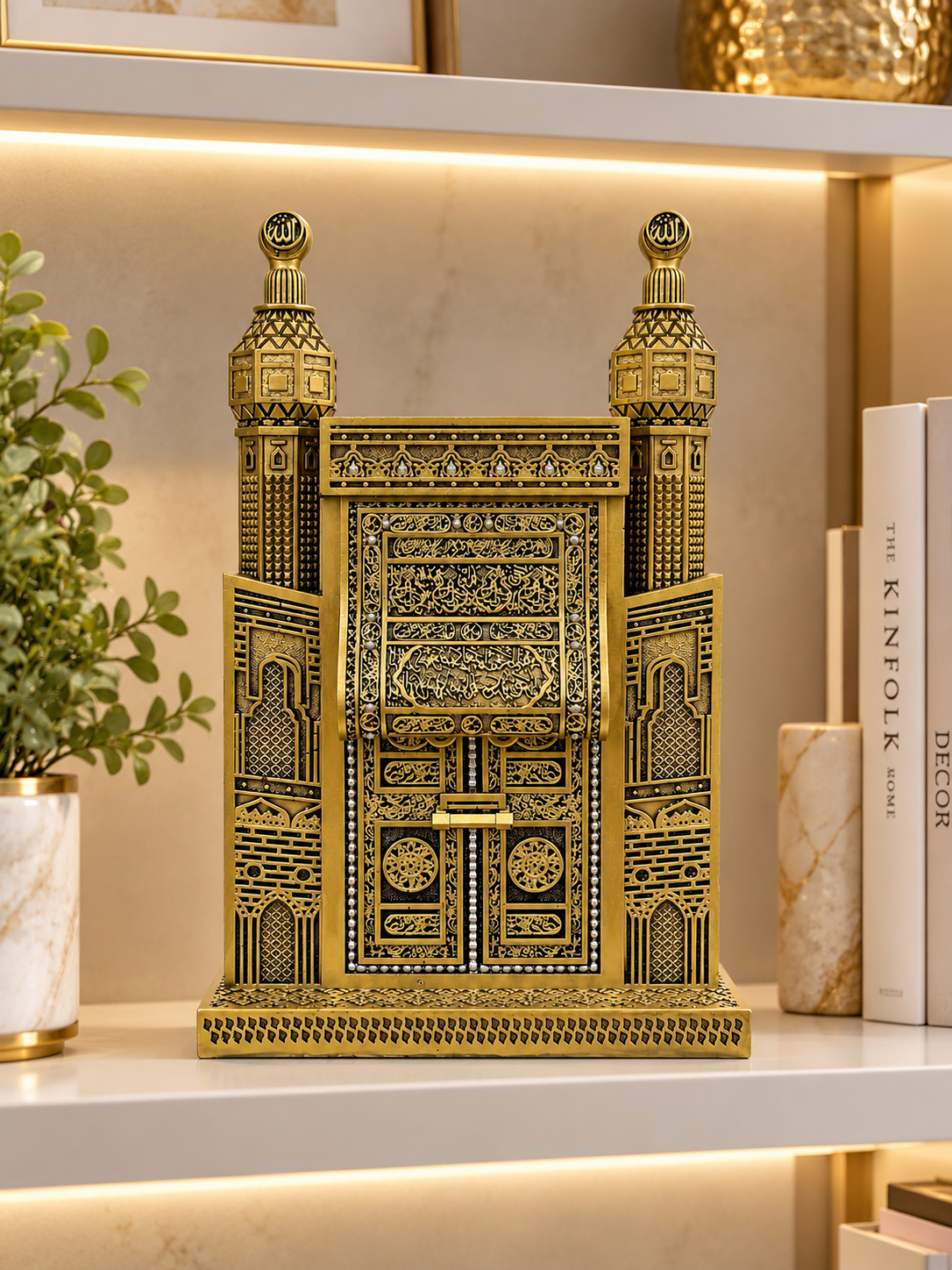 Premium Kaaba Door & Masjid Al-Haram Inspired Islamic Decorative Showpiece – Gold & Black