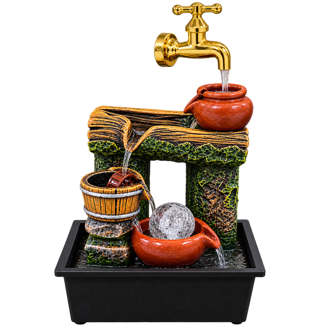 Luxury Rustic Waterfall Tabletop Fountain with Floating Tap Design