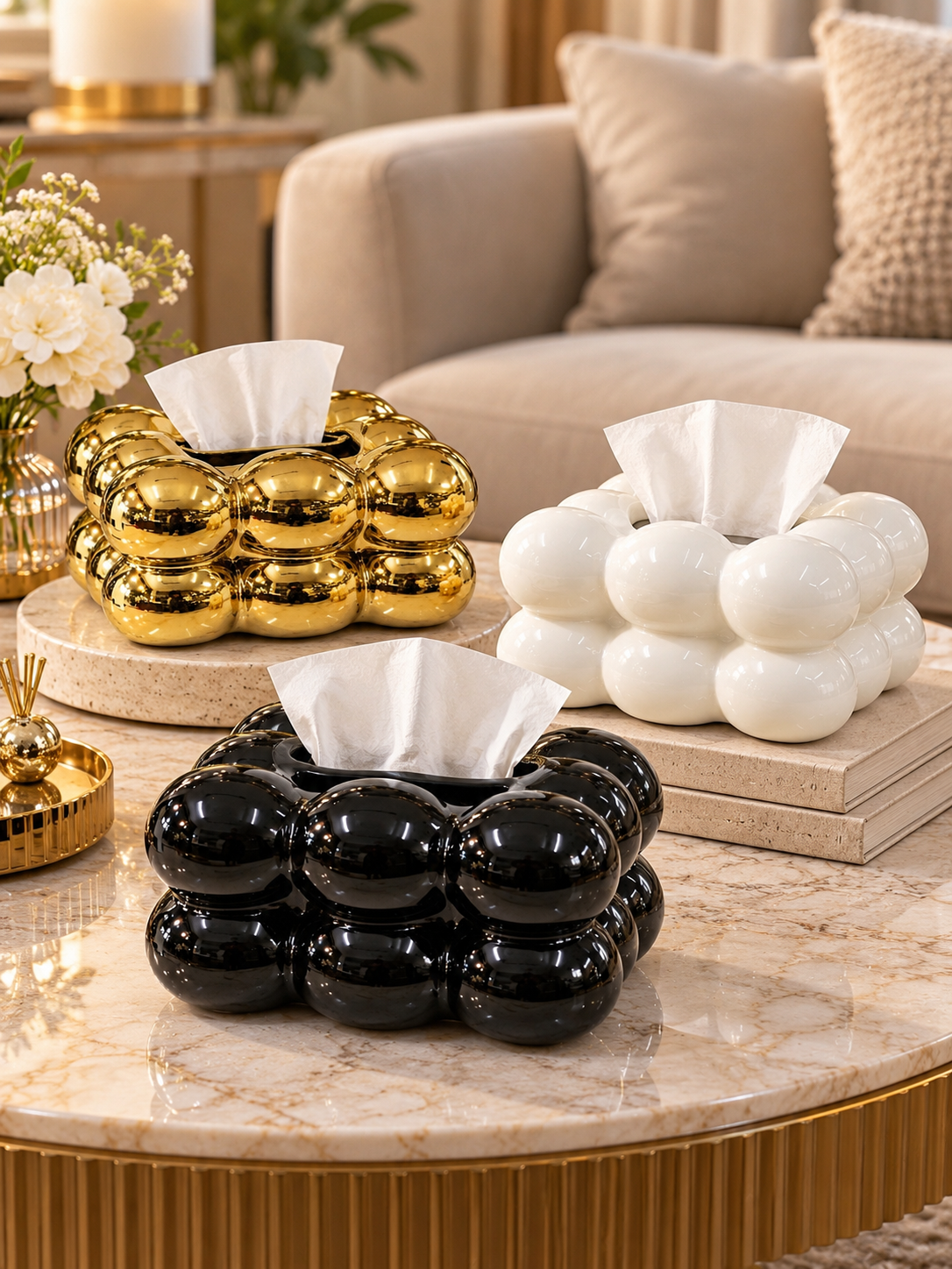 Luxury Bubble Ceramic Tissue Box Cover – Modern Decorative Tissue Holder