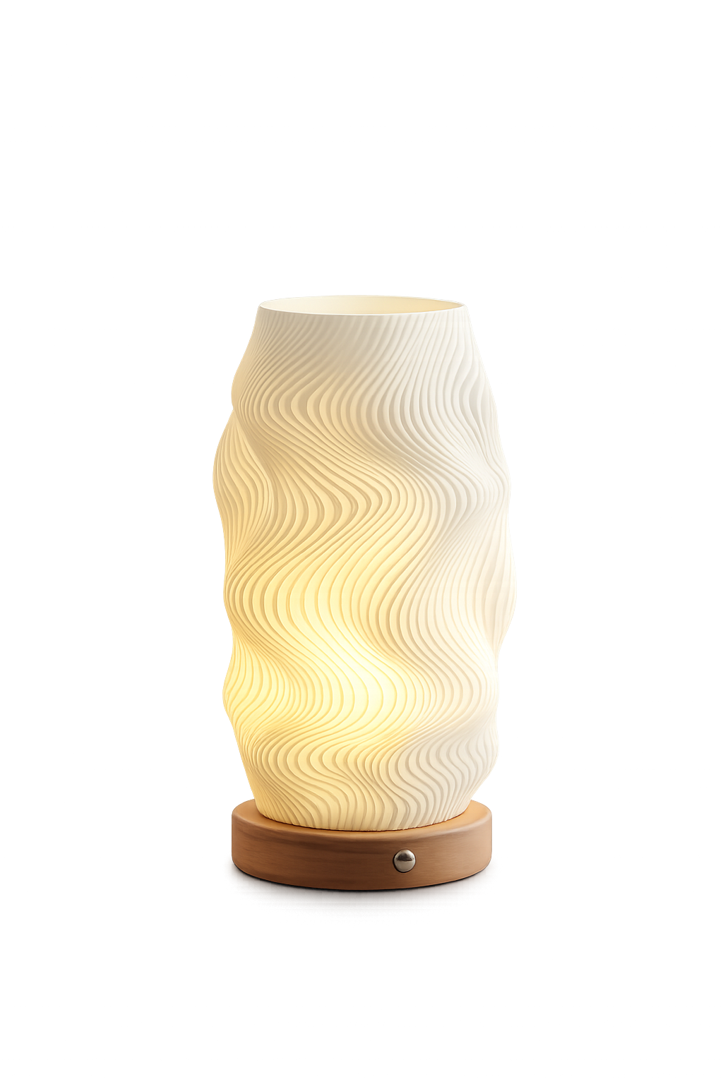 Modern Wave Table Lamp & Decorative Flower Vase | Wooden Base & Fibre Shade