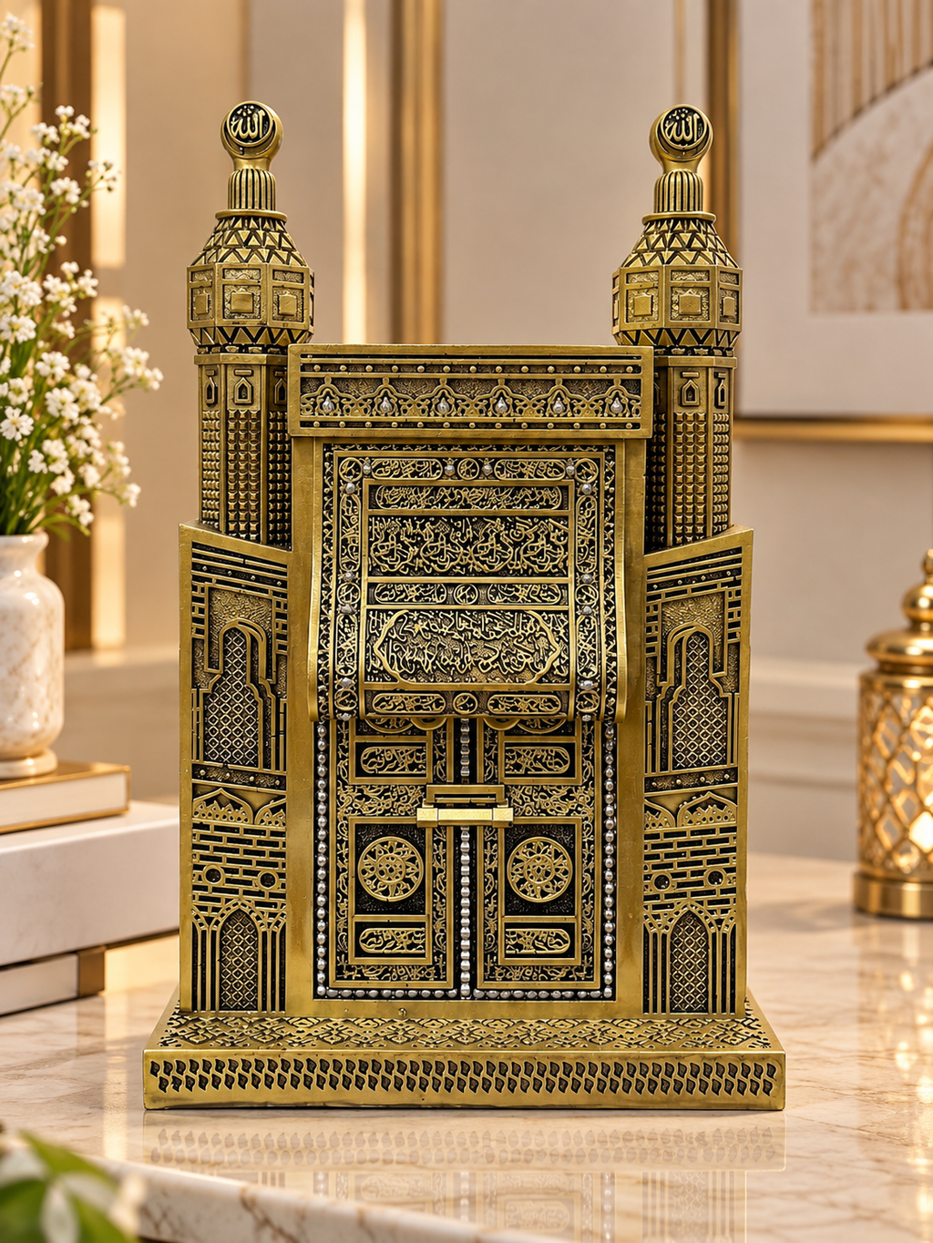 Premium Kaaba Door & Masjid Al-Haram Inspired Islamic Decorative Showpiece – Gold & Black