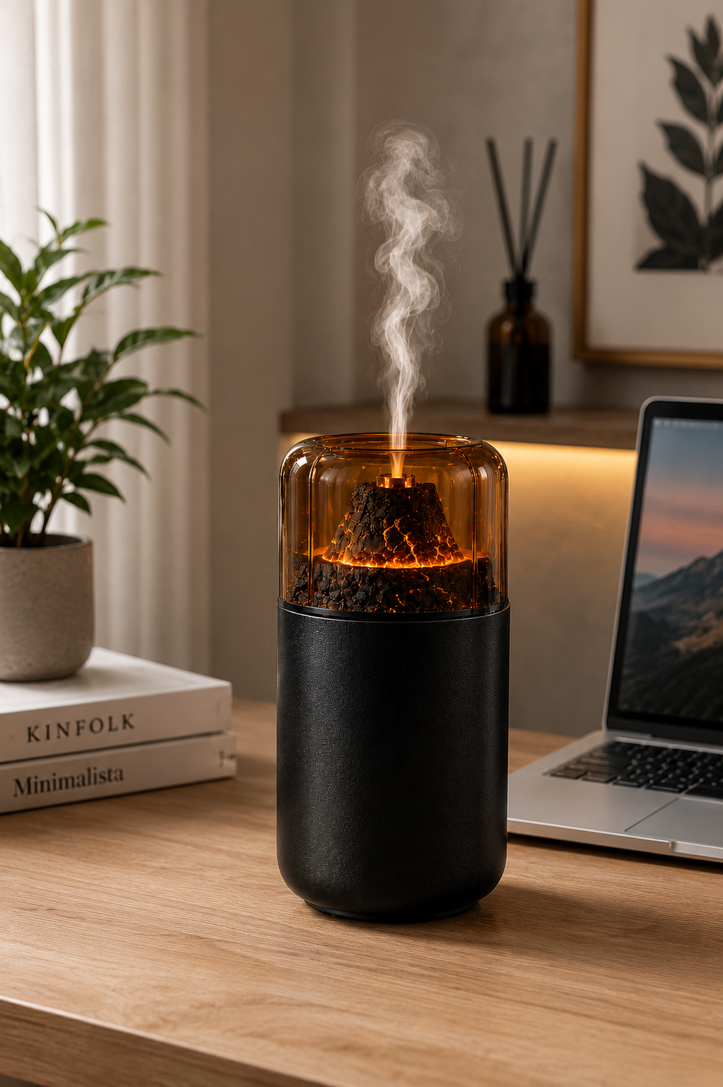 Volcanic Flame Aroma Diffuser Humidifier with LED Fire Effect | Ultrasonic Essential Oil Diffuser | USB Home Fragrance Diffuser