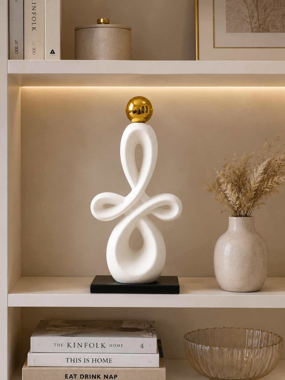 Modern Abstract Figure Sculpture with Gold Sphere – Elegant Contemporary Home Décor