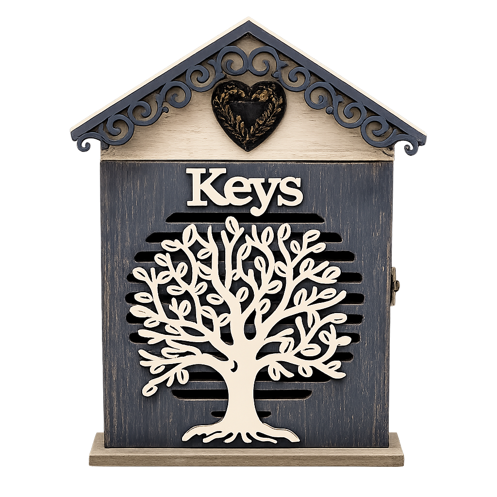 Wooden Wall Mounted Key Holder Cabinet with Tree Design | Decorative Key Storage Box for Home Entryway