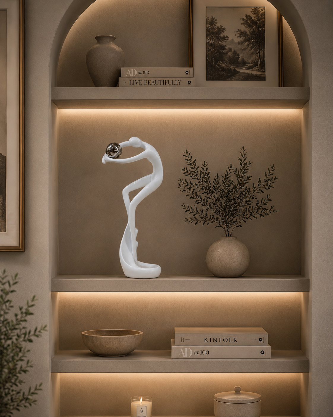 Modern Abstract Motive Man Sculpture with Metal Ball | Luxury Resin Home Décor