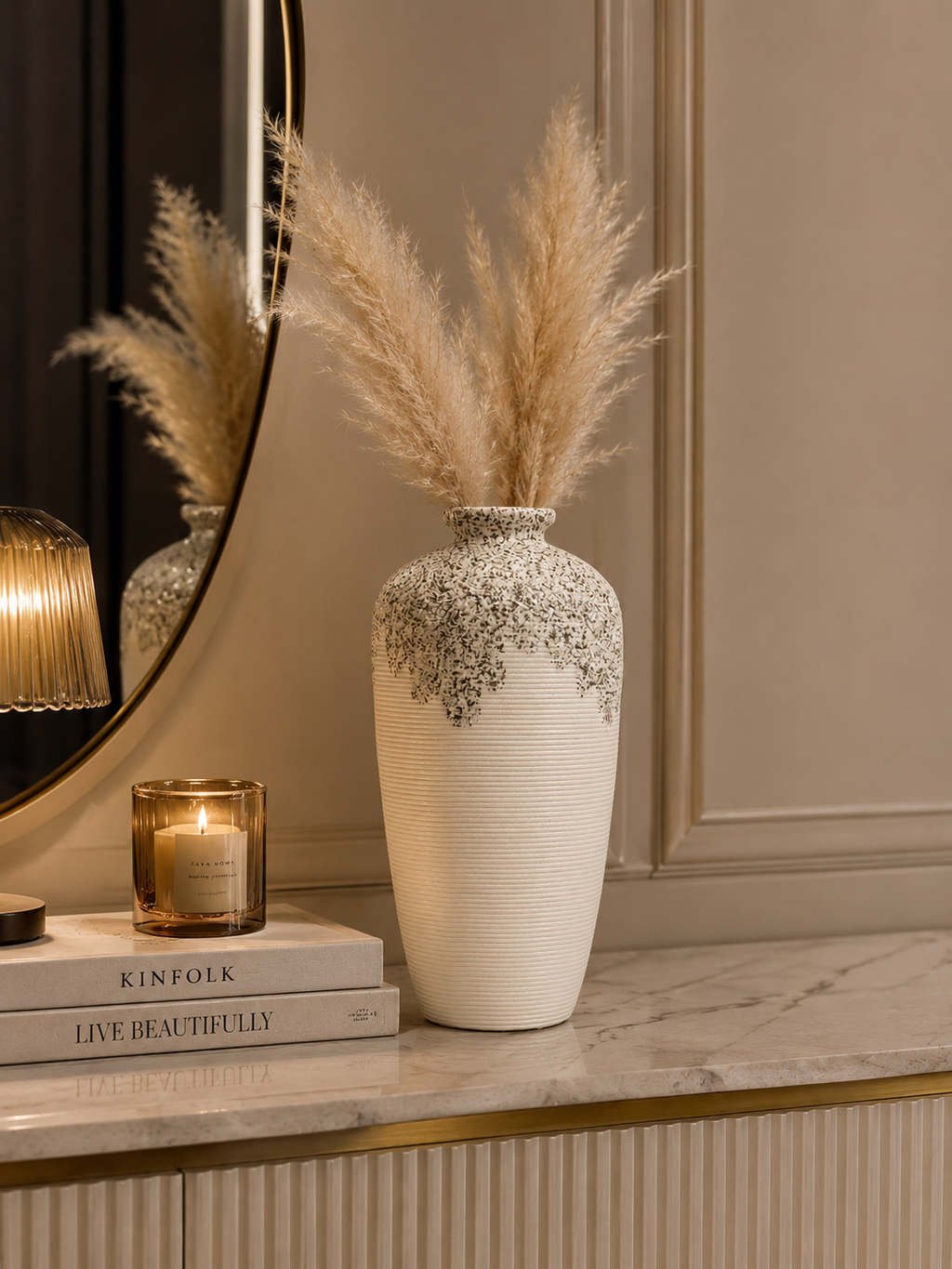 Luxury White Textured Ceramic Table Vase | Modern Decorative Flower Vase