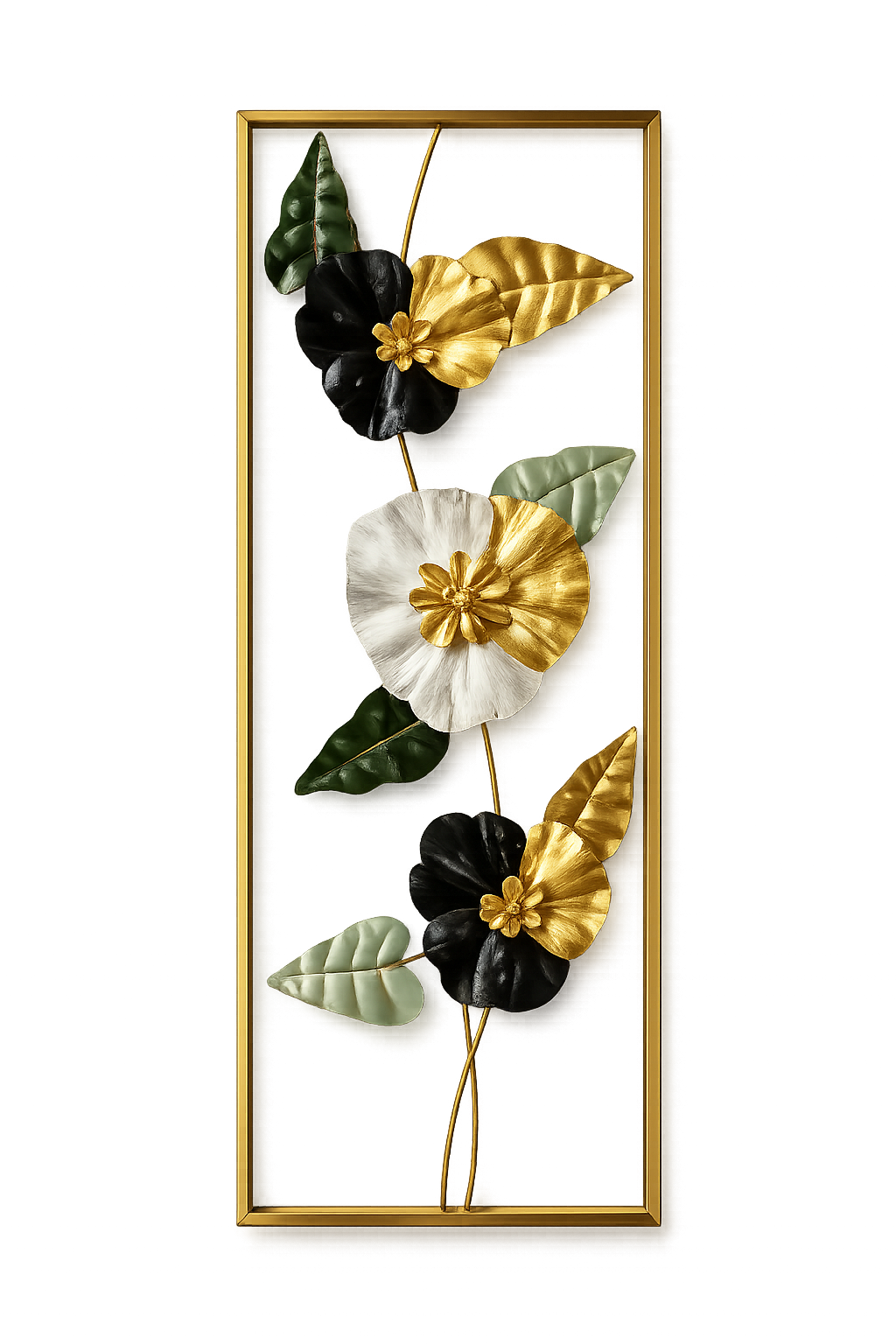 Luxury Black, Gold & White Floral Metal Wall Art – Modern Decorative Wall Panel