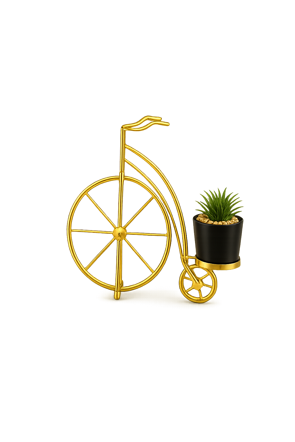 Luxury Gold Bicycle Metal Plant Holder with Pot | Modern Decorative Tabletop Planter