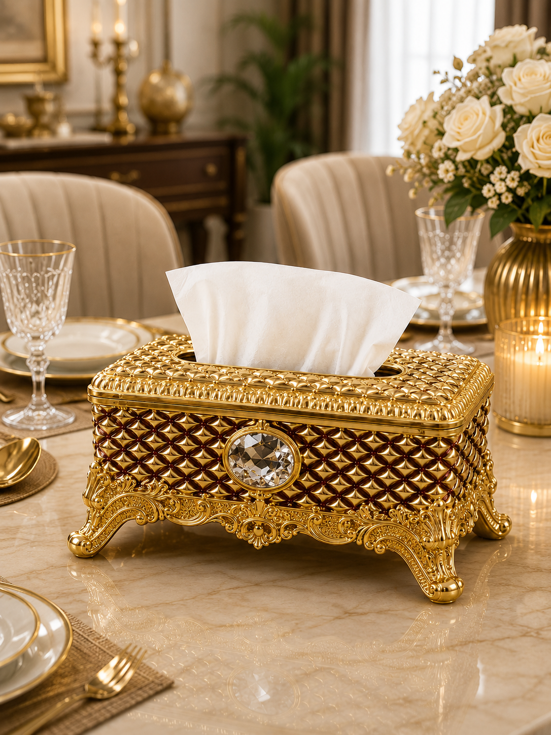 Decorative Gold Tissue Case | Premium Tabletop Tissue Organizer