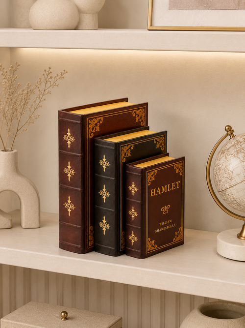 Decorative Faux Book Storage Box Set of 3 | Vintage Leather Look Secret Storage Books | Luxury Home Decor
