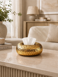 Luxury Hammered Round Tissue Box Holder | Modern Decorative Tissue Case | Premium Home & Office Tissue Organizer