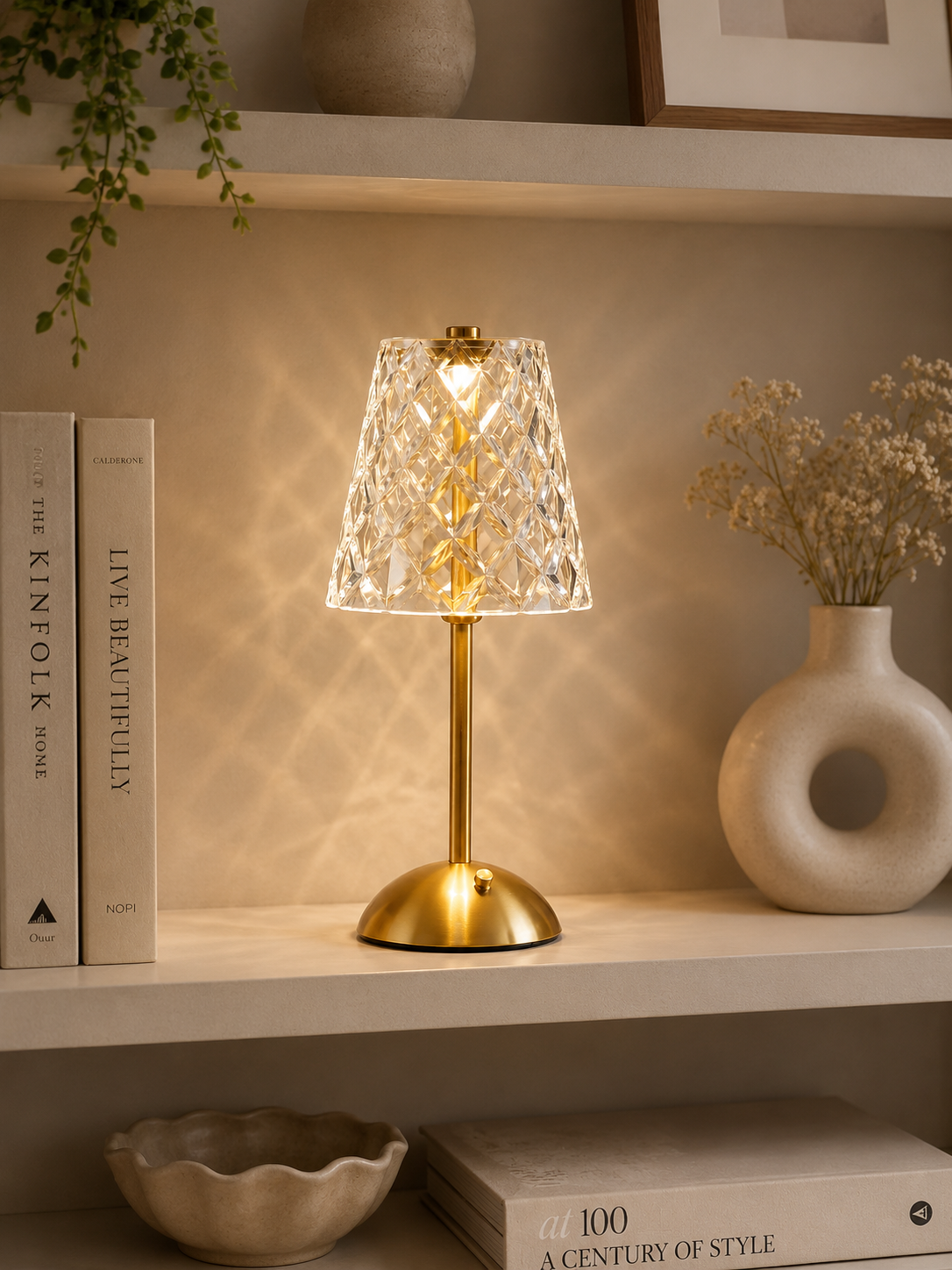 Luxury Rechargeable LED Table Lamp – Acrylic Shade & Gold Metal Base | Touch Control Bedside Desk Lamp