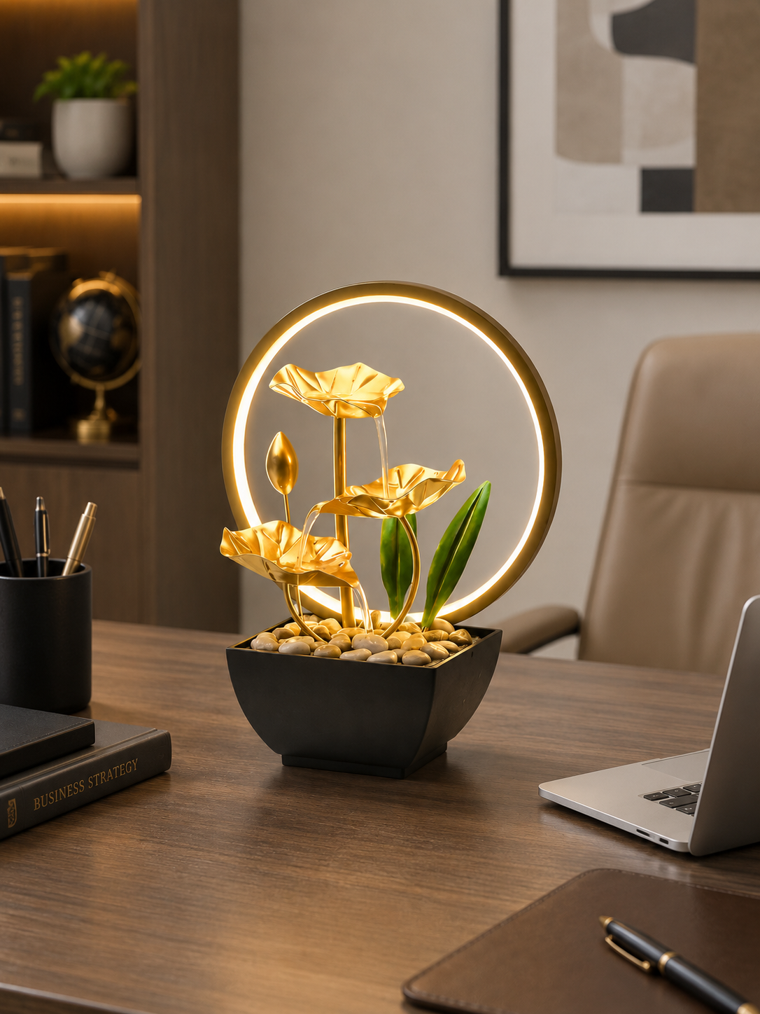 Luxury Golden Lotus LED Water Fountain – Modern Indoor Decorative Table Fountain