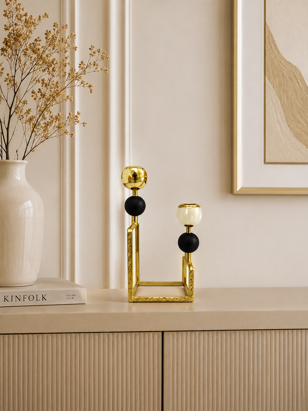 Luxury Gold Dual Taper Candle Holder – Modern Metal Decorative Candle Stand