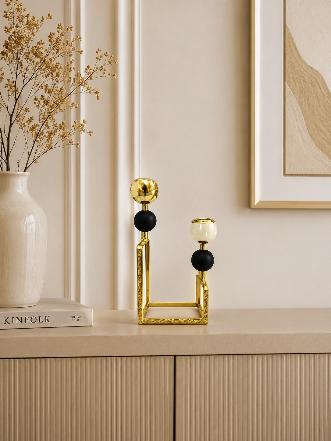 Luxury Gold Dual Taper Candle Holder – Modern Metal Decorative Candle Stand