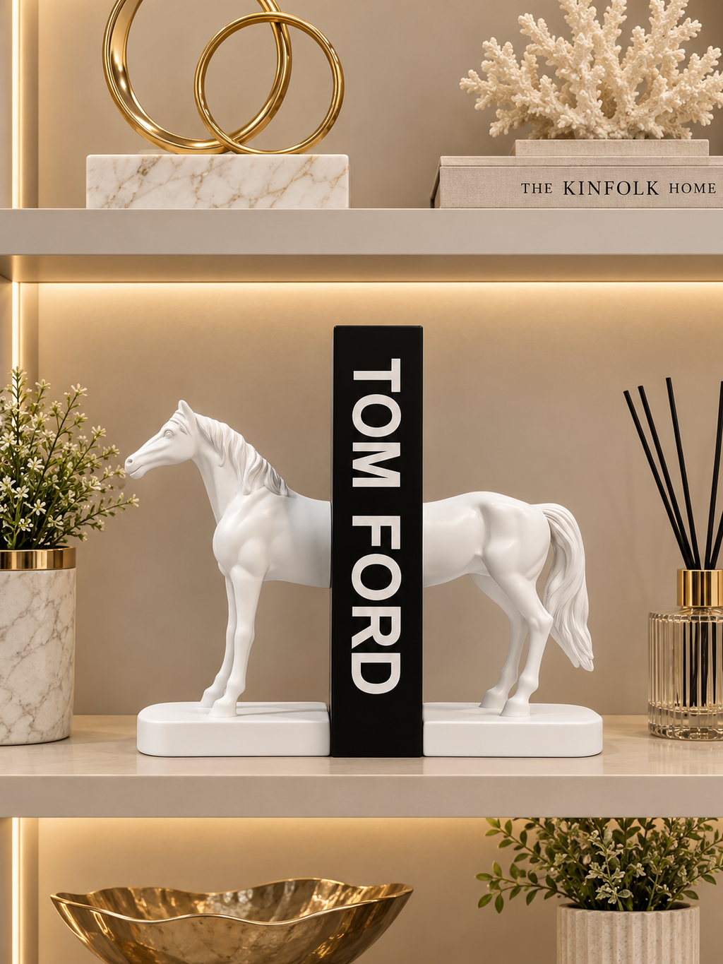 Modern Horse Bookends | White Resin Decorative Book Holder Set | Luxury Home Décor