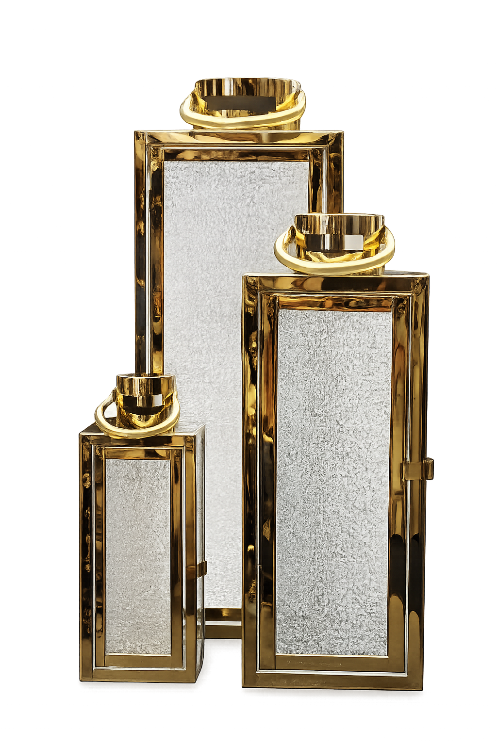 Luxury Gold Metal Lantern Set of 3 | Modern Decorative Candle Holders