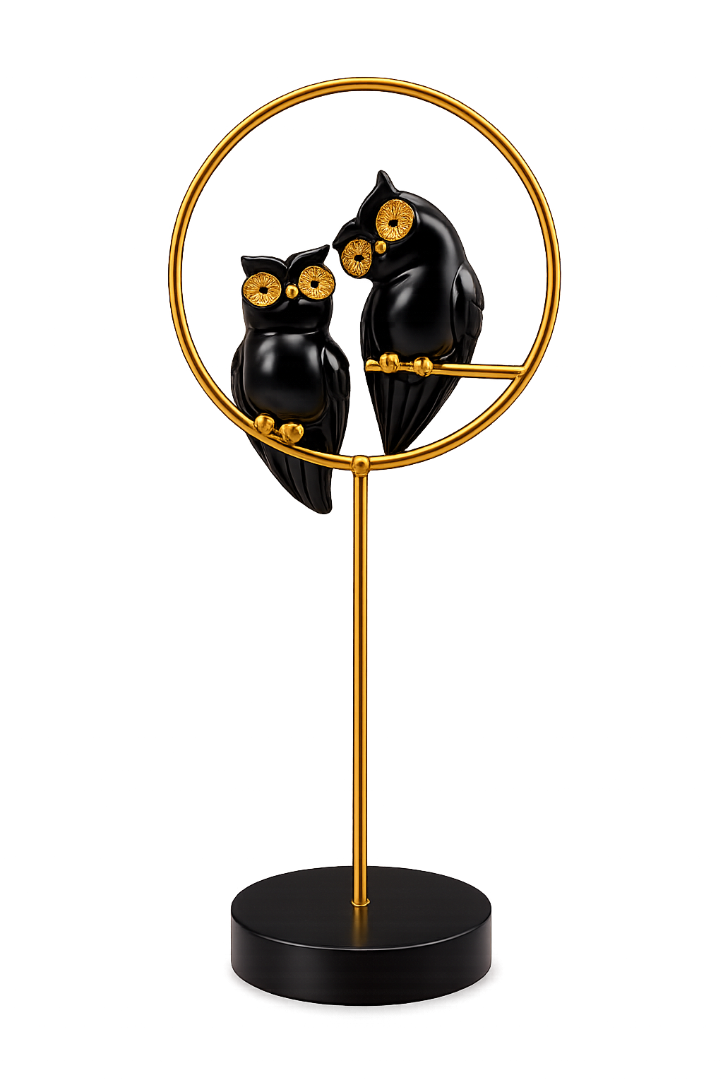 Modern Black & Gold Owl Couple Decorative Showpiece – Luxury Tabletop Home Decor Statue