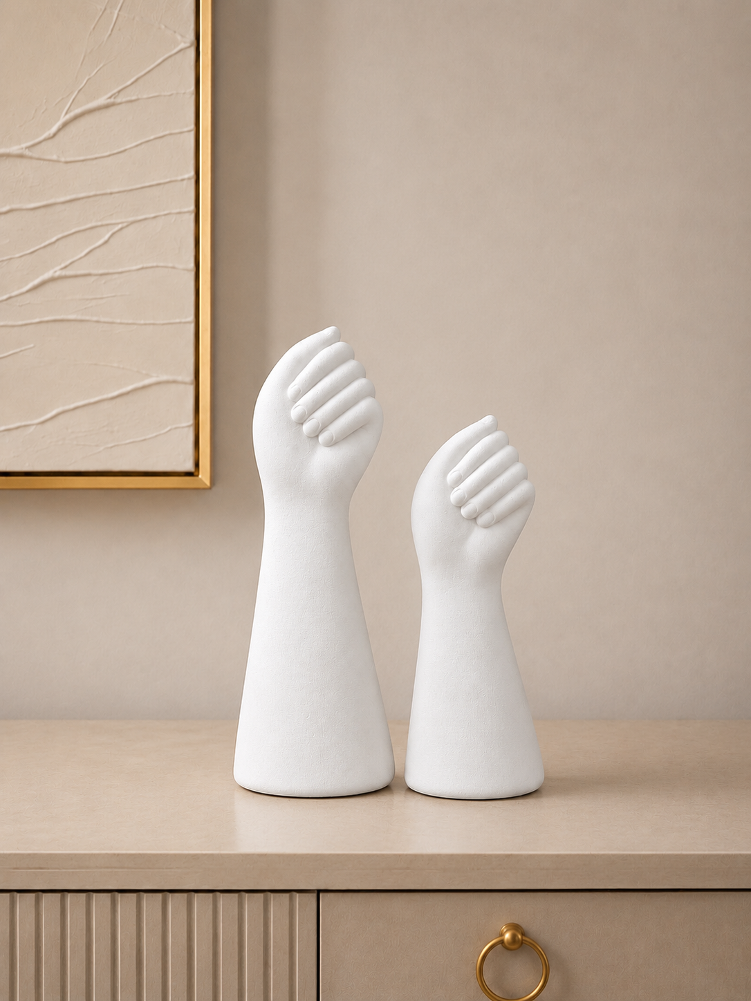 Abstract White Hand Vase Set – Modern Minimalist Ceramic Home Décor Showpiece (Set of 2)