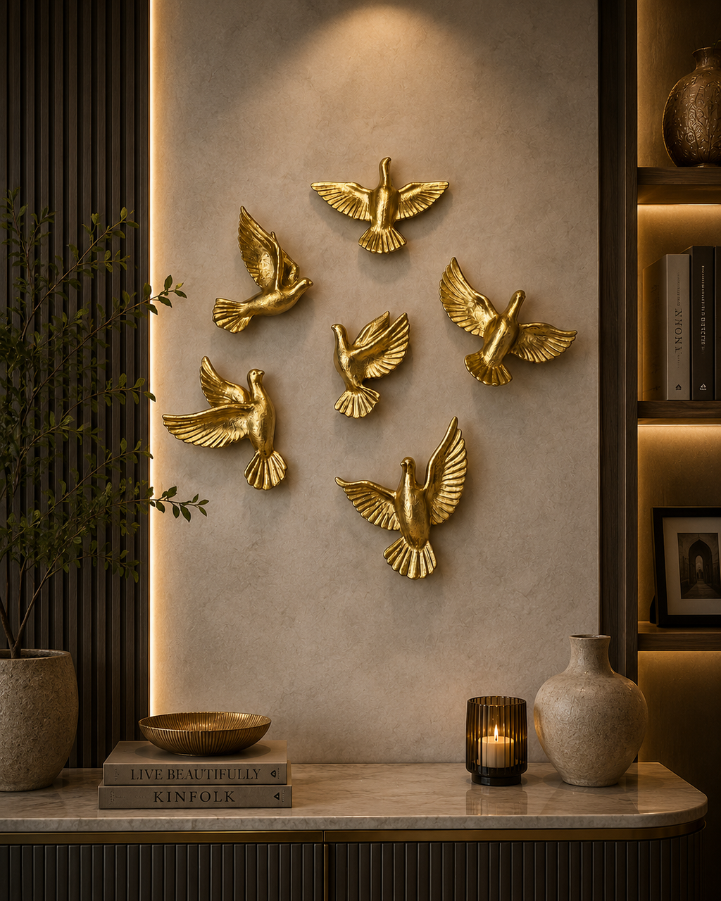 Luxury Golden Flying Birds Wall Décor Set (6 Pieces)