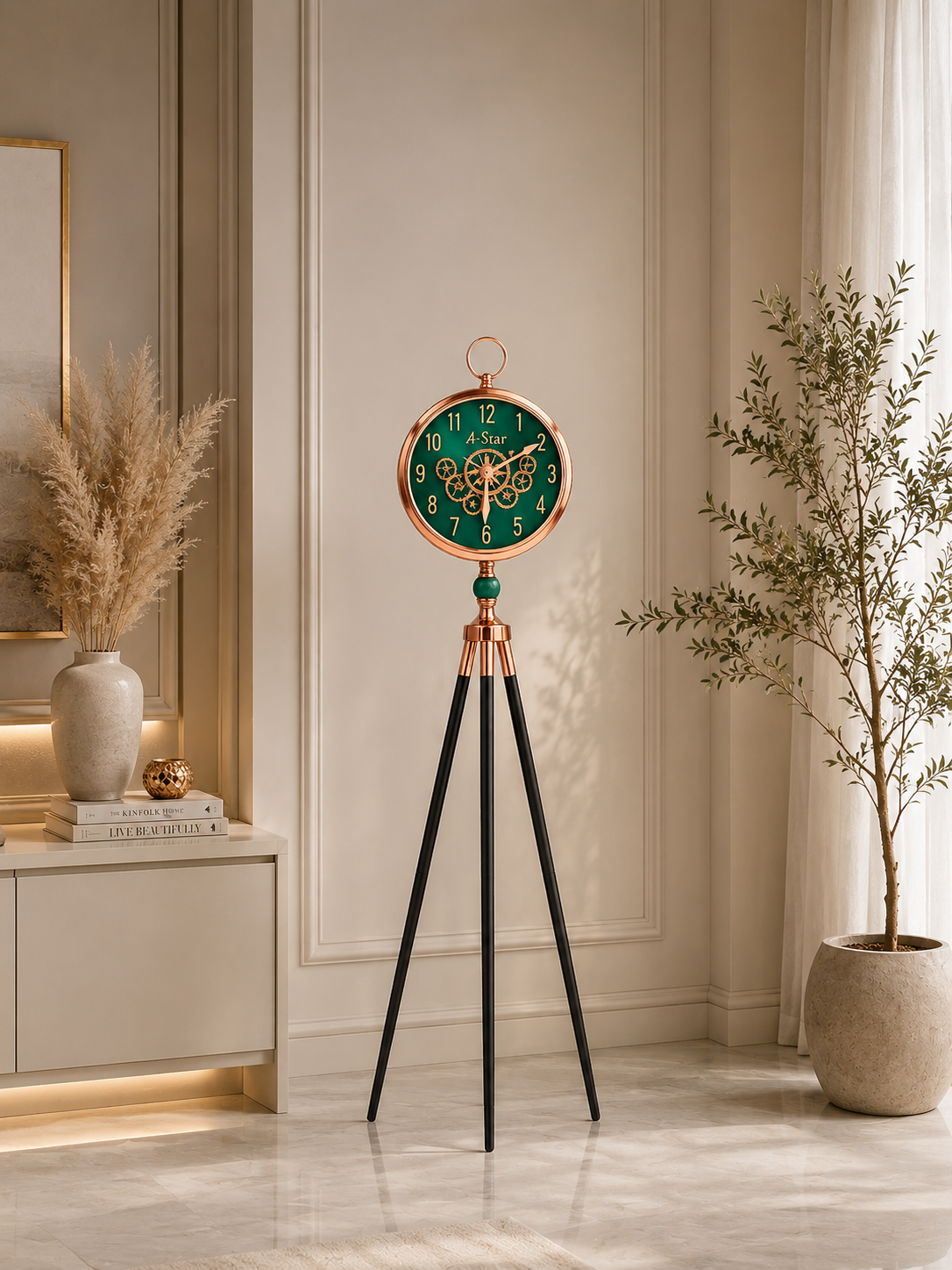 Luxury Tripod Floor Clock – Modern Vintage Standing Clock for Living Room, Office & Home Décor