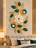 Luxury Gold & Teal Floral Wall Art – Elegant Metal Botanical Wall Décor