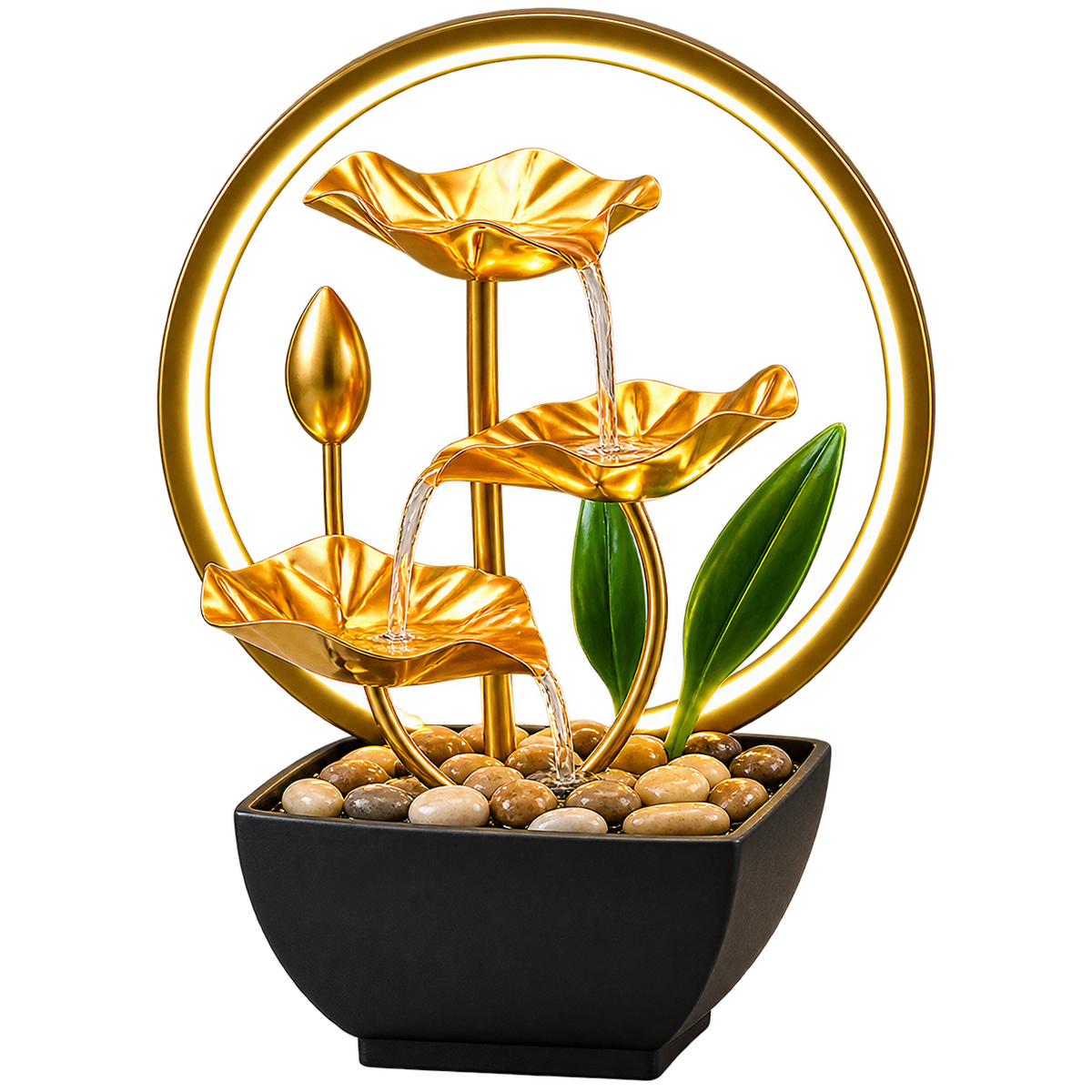 Luxury Golden Lotus LED Water Fountain – Modern Indoor Decorative Table Fountain