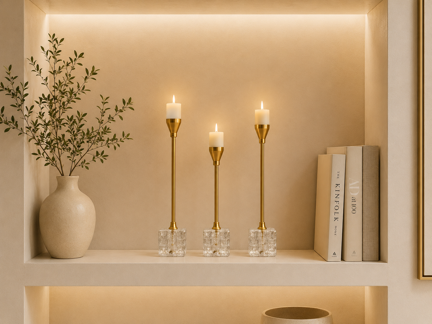 Luxury Gold Crystal Candle Holder Set of 3 – Modern Decorative Metal Candlesticks for Home Décor