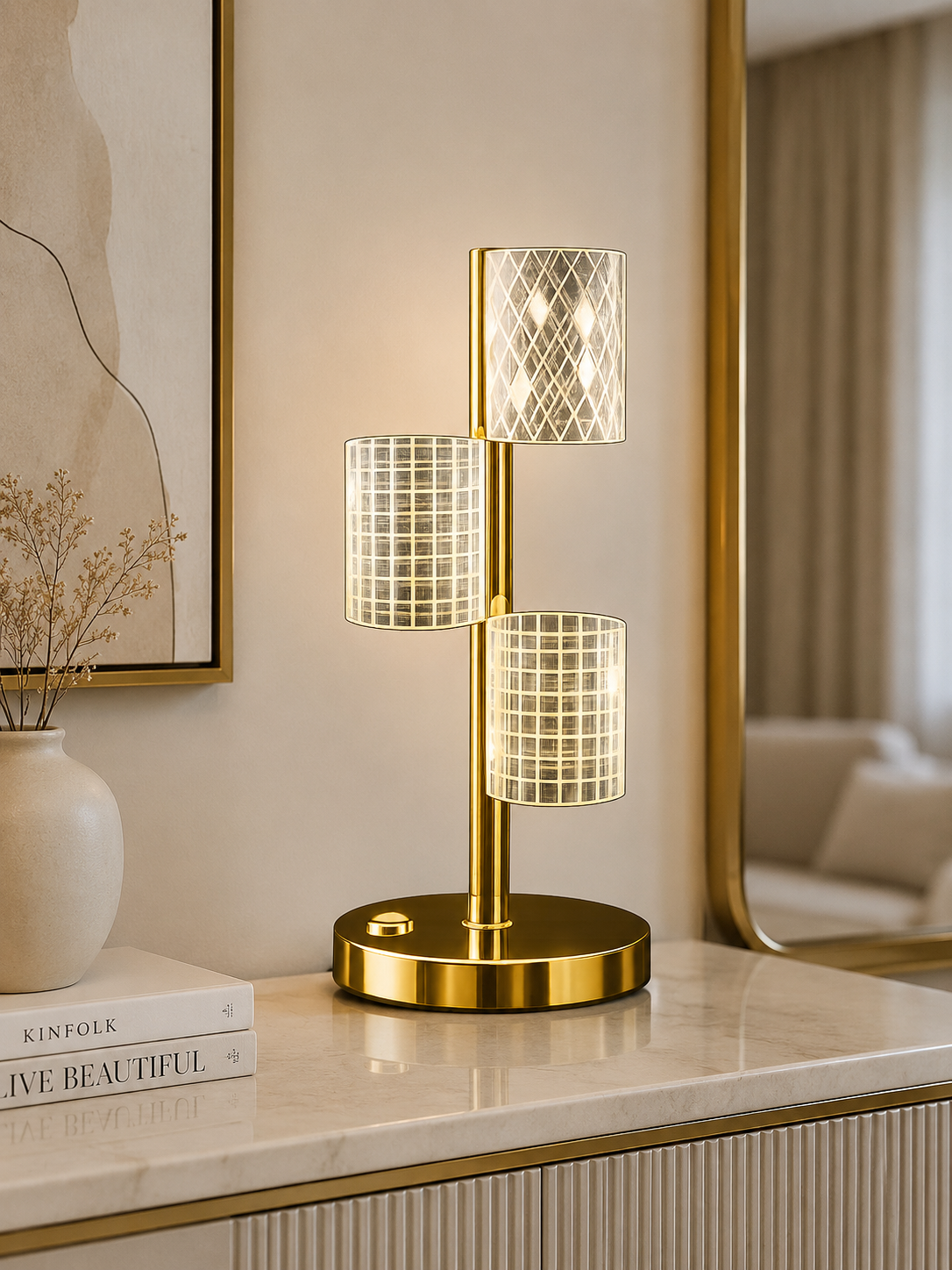 Modern 3-Light LED Table Lamp | Gold Metal Base | Luxury Decorative Bedside Lamp