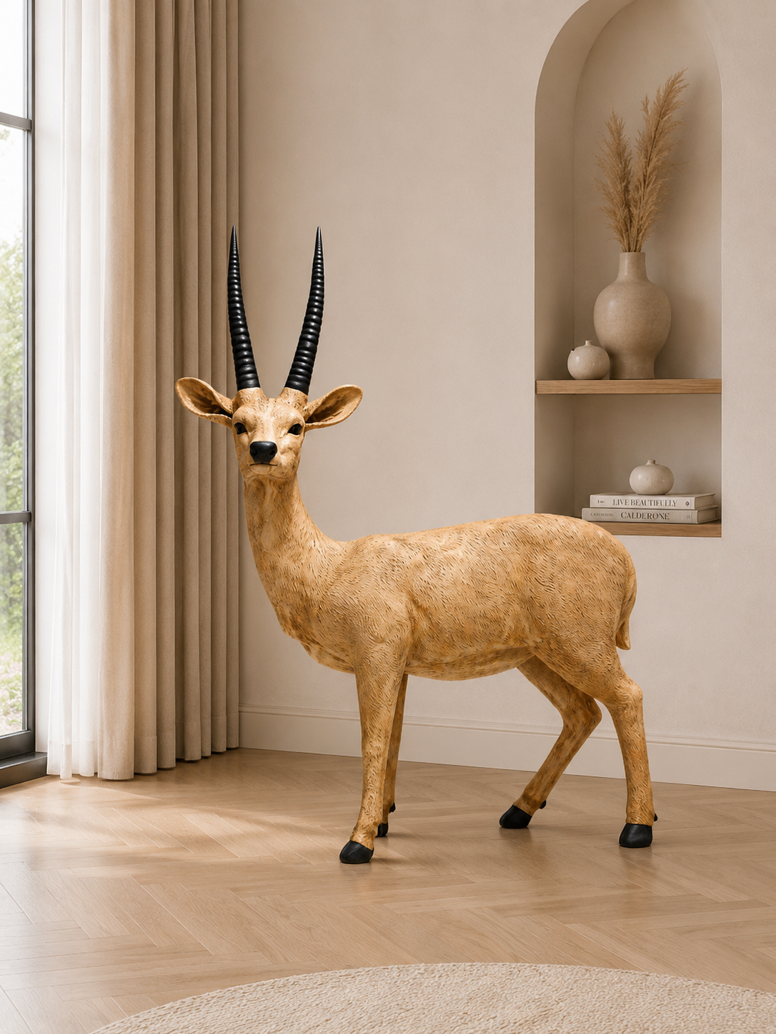 Standing Deer’s Decorative Statue – Luxury Resin Wildlife Floor Showpiece for Home & Office
