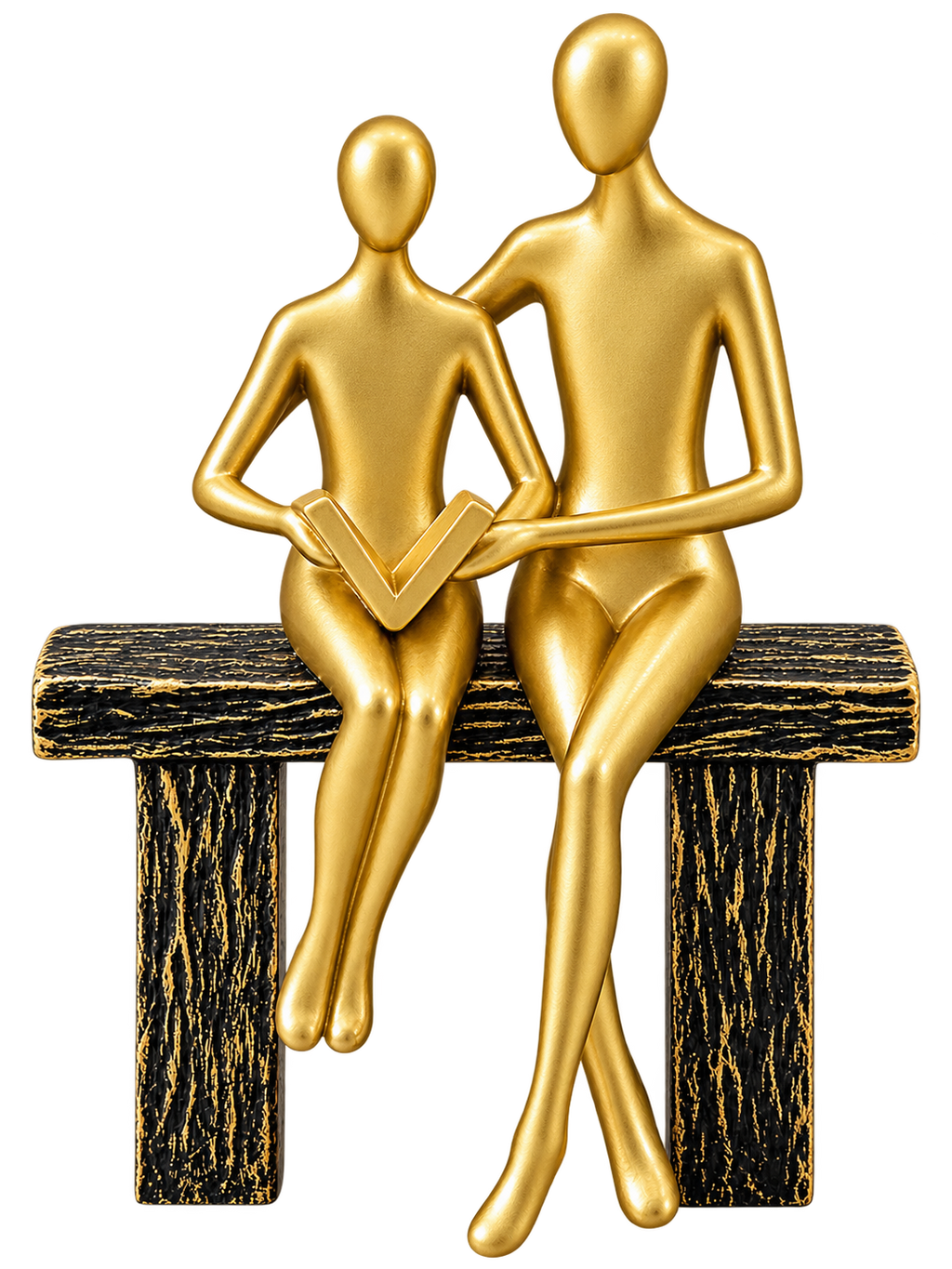 Elegant Golden Couple on Bench Sculpture – Luxury Modern Couple Decorative Showpiece