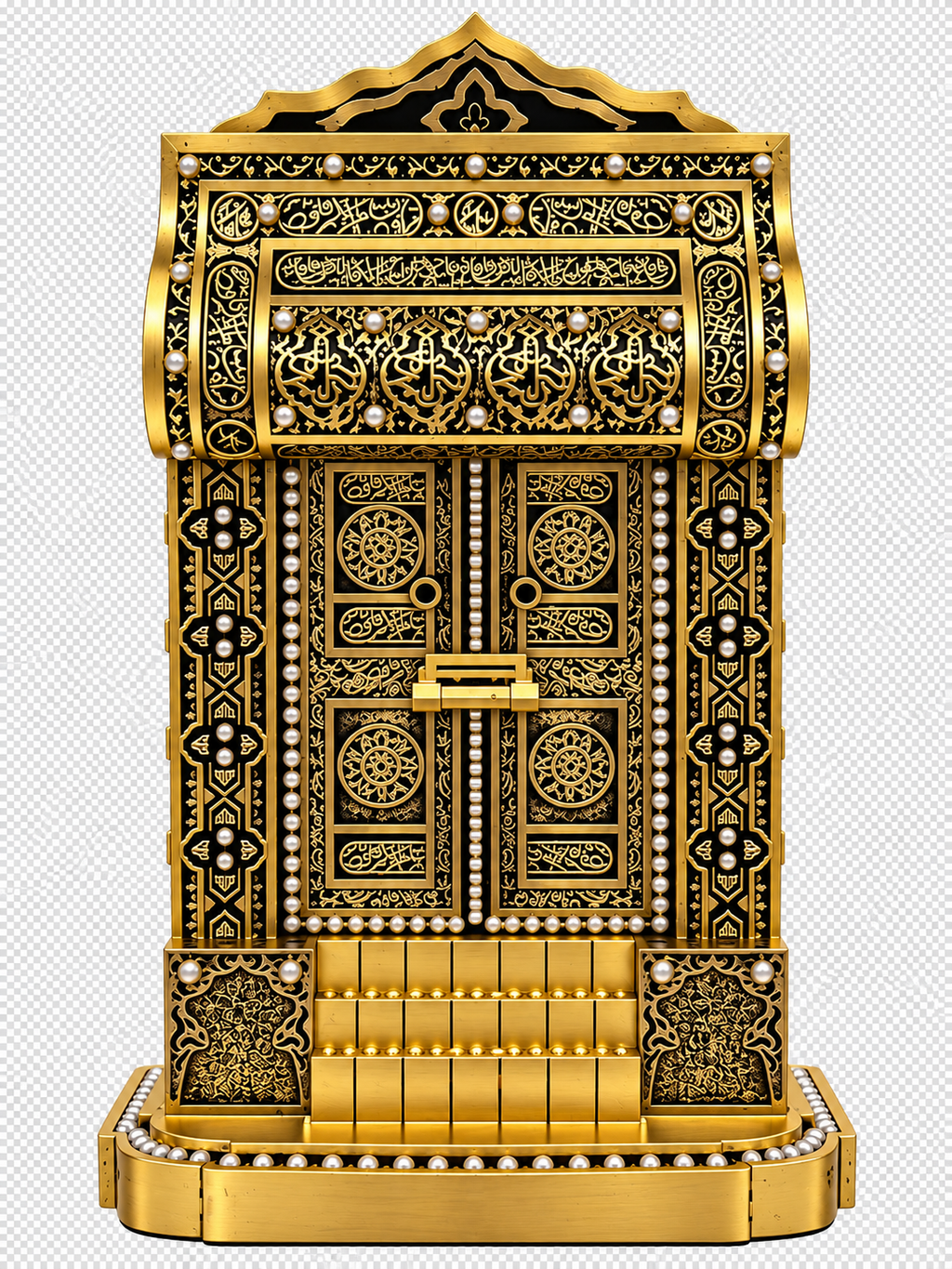 Luxury Kaaba Door Inspired Islamic Decorative Showpiece – Black & Gold with Pearl Detailing
