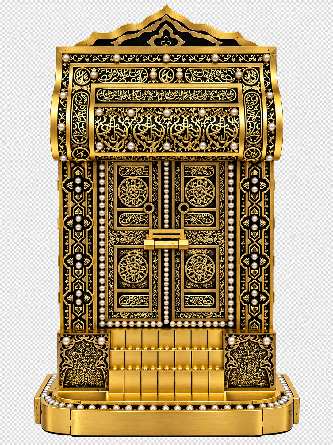 Luxury Kaaba Door Inspired Islamic Decorative Showpiece – Black & Gold with Pearl Detailing