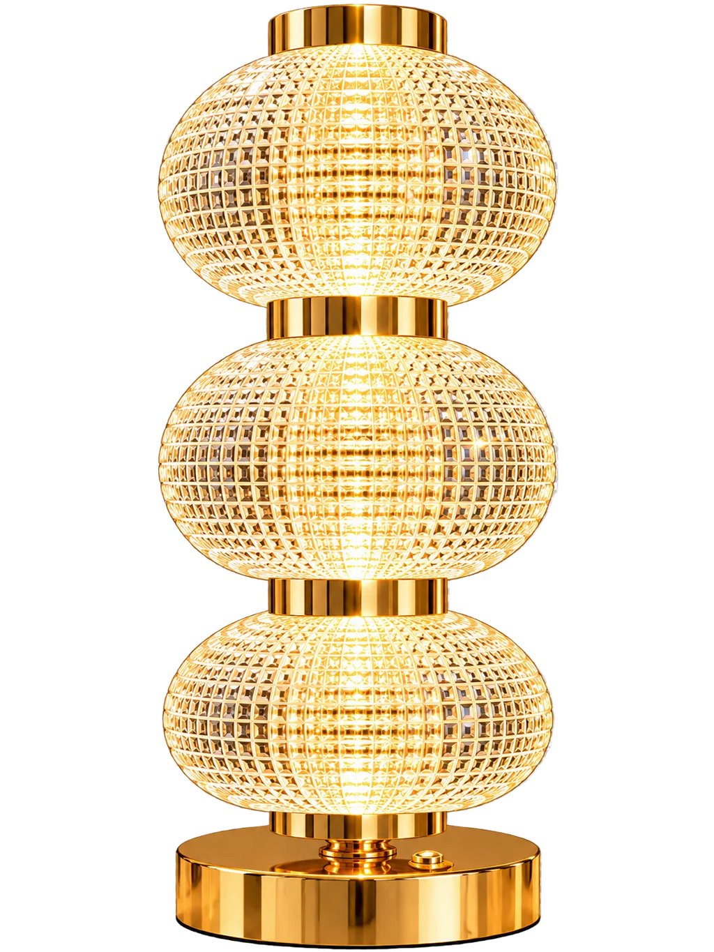 Luxury Triple Acrylic+Crystal Globe Table Lamp – Gold Finish Decorative LED Lamp