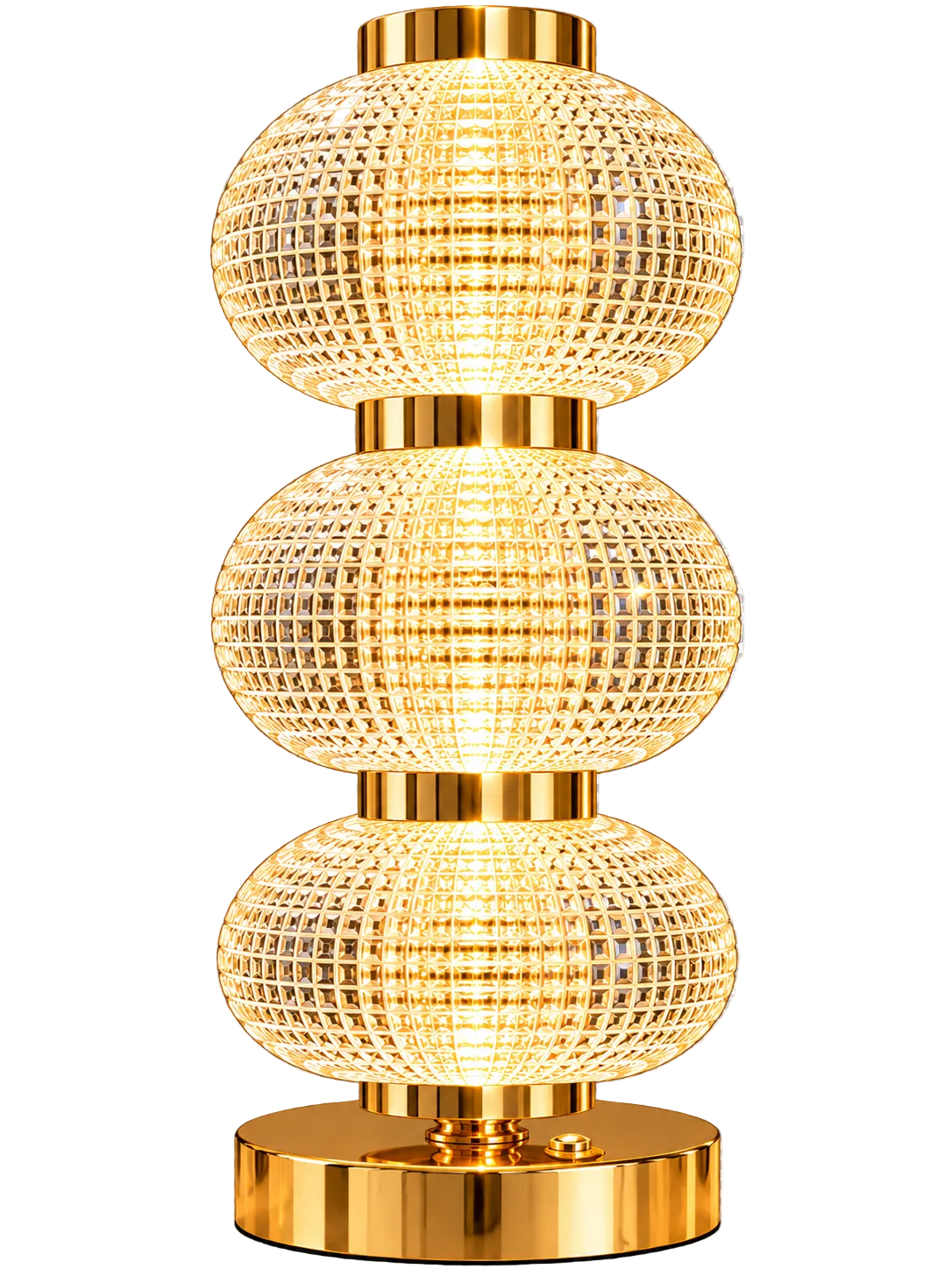 Luxury Triple Acrylic+Crystal Globe Table Lamp – Gold Finish Decorative LED Lamp