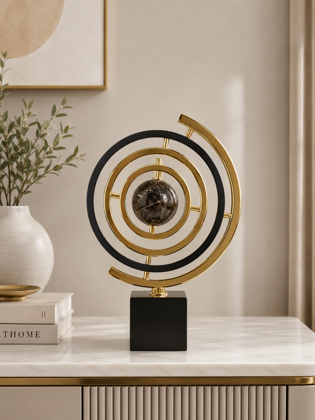 Luxury Gold & Black Geometric Decorative Sculpture – Modern Tabletop Ornament