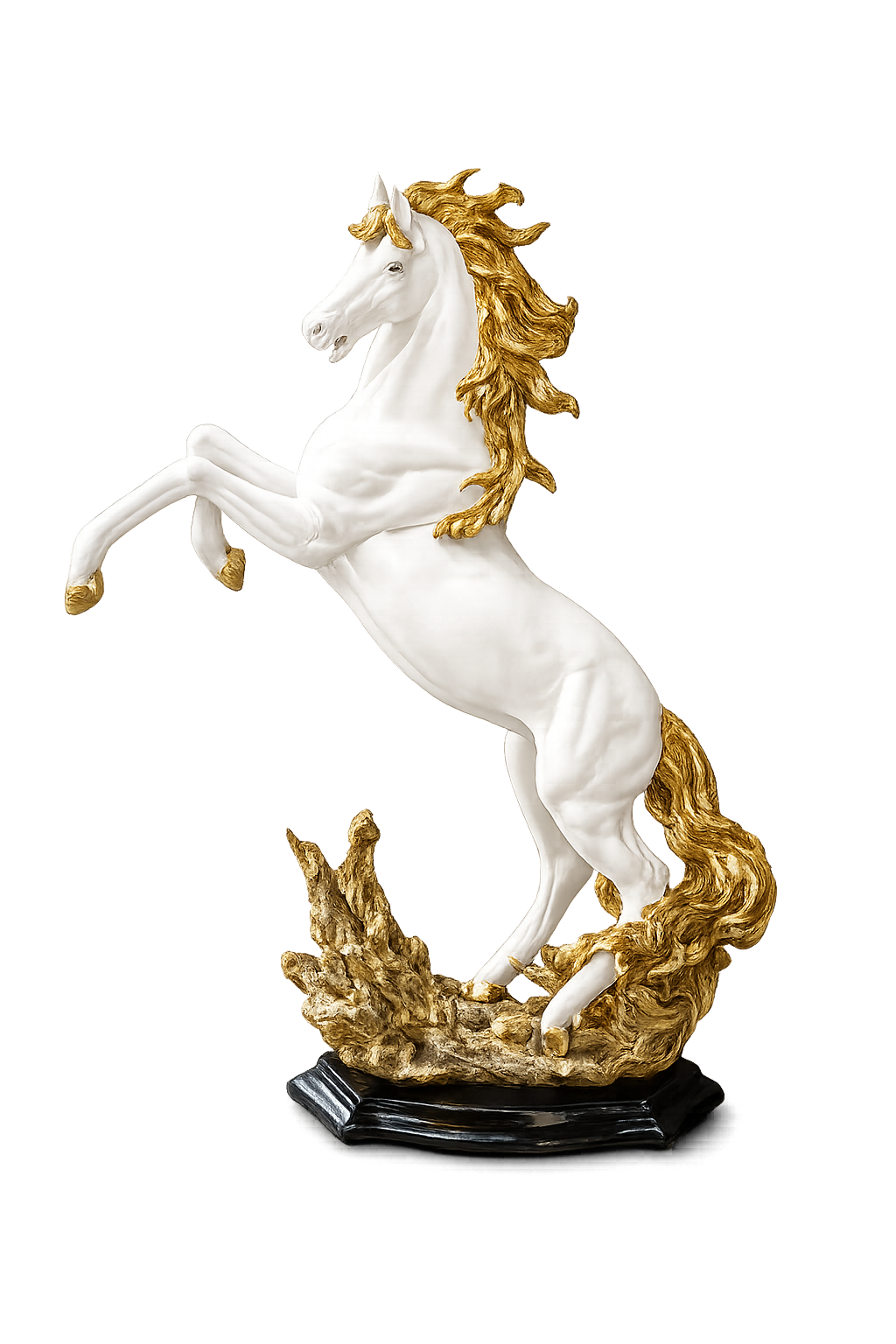 Luxury Rearing Horse Sculpture | Modern Resin Horse Statue | Black/White & Gold Home Décor Accent