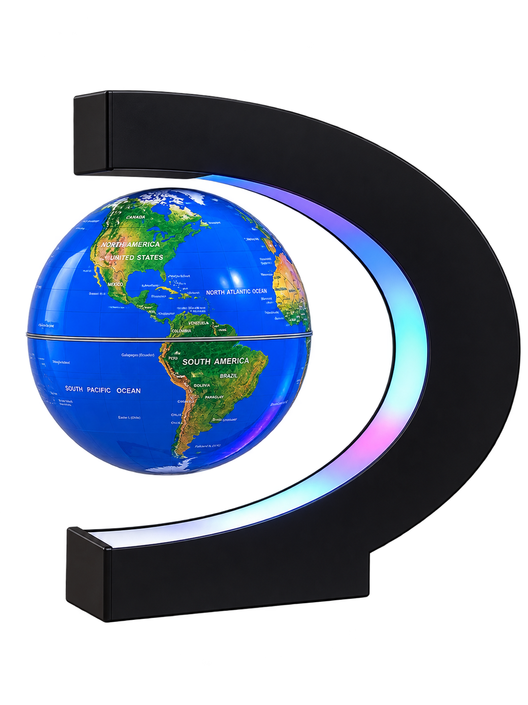 Premium Floating Magnetic Levitation Globe with LED Light | Rotating World Globe with Modern Crescent-Shaped Display Stand