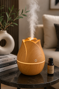 Tulip Flower Aroma Diffuser Humidifier with LED Night Light | USB Ultrasonic Essential Oil Diffuser | Wood Grain Air Humidifier