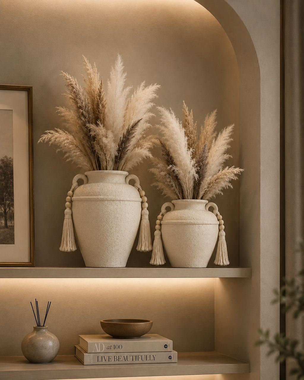 Luxury Textured Decorative Vase Set
Modern Home Accent with Elegant Tassel Handles