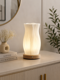Modern Wave Table Lamp & Decorative Flower Vase | Wooden Base & Fibre Shade