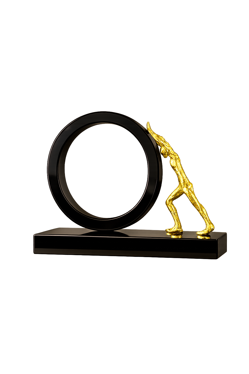 Modern Crystal Ring Sculpture with Metal Human Figure – Luxury Abstract Table Decor