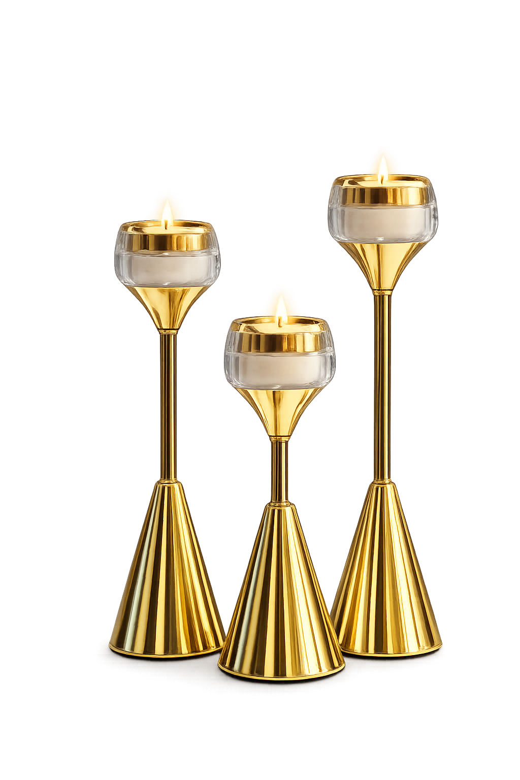 Luxury 3-Piece Gold Crystal Glass Candle Holder Set | Modern Metal Tealight Stands | Elegant Table Centerpiece