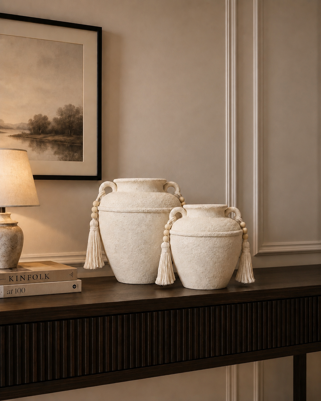 Luxury Textured Decorative Vase Set
Modern Home Accent with Elegant Tassel Handles