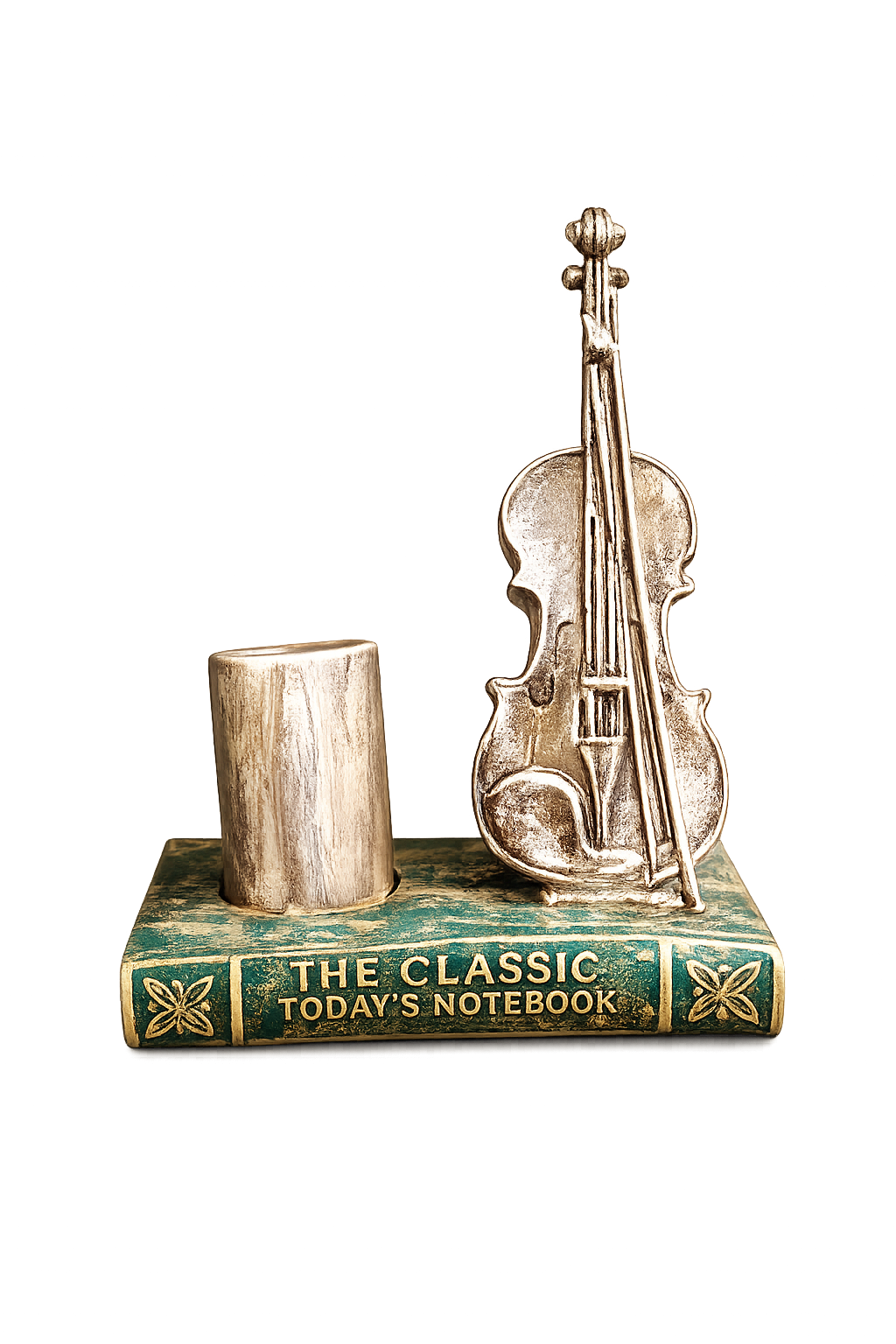 Vintage Violin Pen Holder Bookend Decor – Resin Desk Organizer
