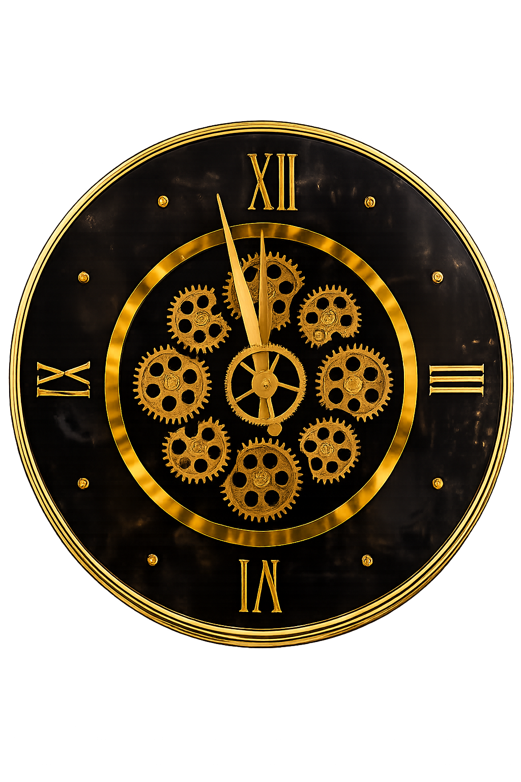 Luxury Black & Gold Moving Gear Wall Clock – Modern Roman Numeral Silent Decorative Wall Clock