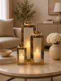 Luxury Gold Metal Lantern Set of 3 | Modern Decorative Candle Holders